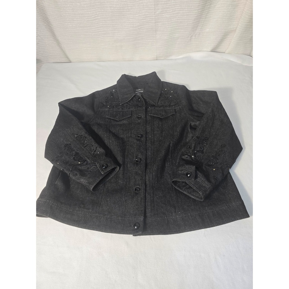 Dennis Basso Black Embroidered Sequin Button Jacket Lined XL